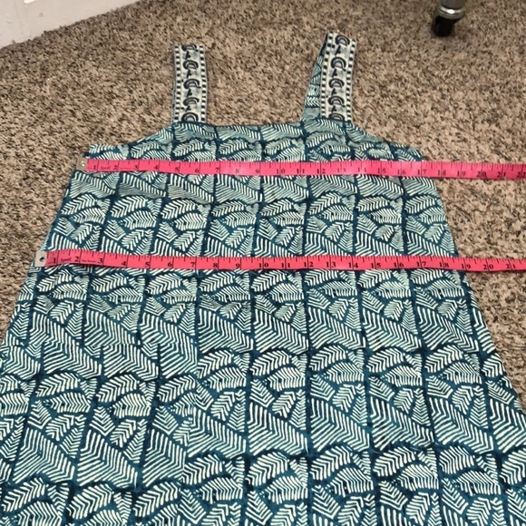 Anthropologie TINY Palms Mini Dress Size Small Teal Blue Cream Ikat - Picture 10 of 11